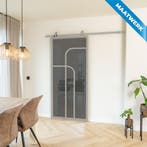 Stalen Schuifdeur Kiezelgrijs 4 Vlaks rond Maatwerk Rookglas, Nieuw, Metaal, Inclusief glas