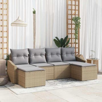 vidaXL Bankstel 6 st Beige poly rattan, Verzenden, Nieuw, 6 zitplaatsen