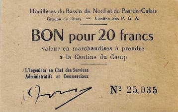20 Francs France 62 Bruay 20 Francis (1945) Houilleres De..., Verzenden