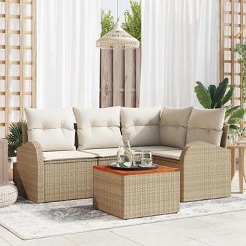 vidaXL Tuinbankenset 5 st Beige poly rattan, Verzenden, Nieuw, Rotan, 5 zitplaatsen