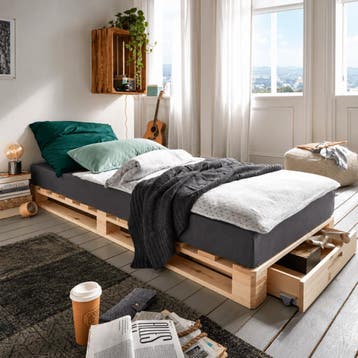 Infanskids Pallet 1-persoonsbed Naturel 90x200 cm met Opberg, Nieuw