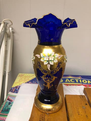 Vintage cobalt blauwe vaas met 24 krt vergulding, Ophalen