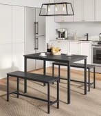 Eettafelset Zwart voor 4 personen – Inclusief 2 Banken, Huis en Inrichting, Tafels | Eettafels, 100 tot 150 cm, Verzenden, Nieuw