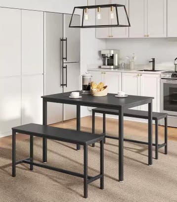 Eettafelset Zwart voor 4 personen – Inclusief 2 Banken, 100 tot 150 cm, Verzenden, Nieuw, 50 tot 100 cm