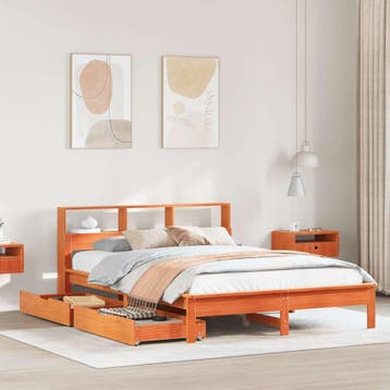 vidaXL Bed met boekenkast zonder matras grenenhout wasbruin, Bruin, Verzenden, Nieuw, Twijfelaar