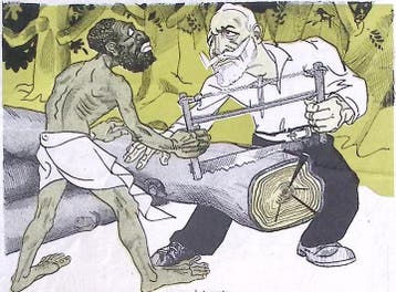 Twee mannen zagen een boom op spotprent (lijst optie), Antiek en Kunst, Kunst | Litho's en Zeefdrukken, Verzenden