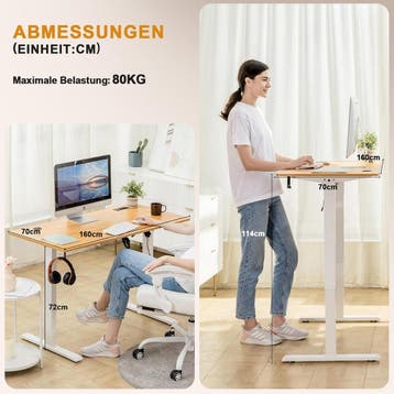 COMHOMA In hoogte verstelbaar bureau, 160 x 70 cm, met USB-a, Verzenden, Zo goed als nieuw