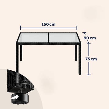 Polyrotan Tuintafel Zwart 150x90x75cm Glas (Tafels), Tuin en Terras, Verzenden, Nieuw