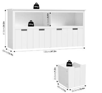 Speelgoedopbergkast met 4 Rolbare Lades – 120×33×61,5 cm, Verzenden, Nieuw