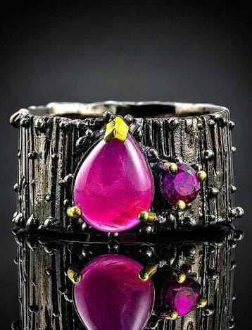 Robijn - Zilver, 925 - Ring - statementstuk