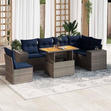 vidaXL 7-delige Loungeset met kussens poly rattan grijs, Verzenden, Nieuw, Loungeset