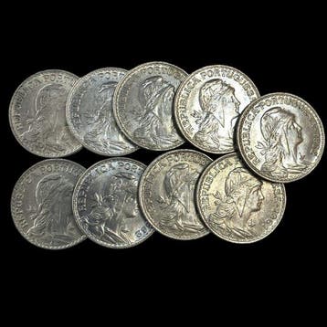 Portugal. Lot with 9x 1 Escudo Alpaca Coins (UNC) 1961/62