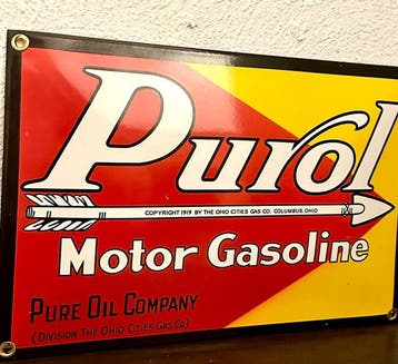 No reserve- Bolvormig kleurrijk emaille reclamebord Purol