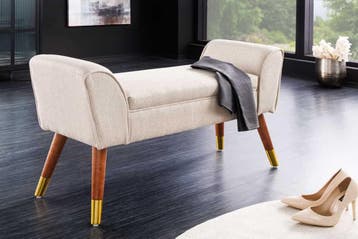 Retro Bank SCARLETT 90cm beige structuurstof met, Ophalen of Verzenden, Nieuw