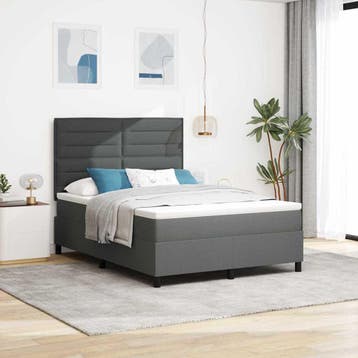 vidaXL Boxspring bed met matras met LED Donkergrijs 140 x, Verzenden, Nieuw, Grijs, Stof