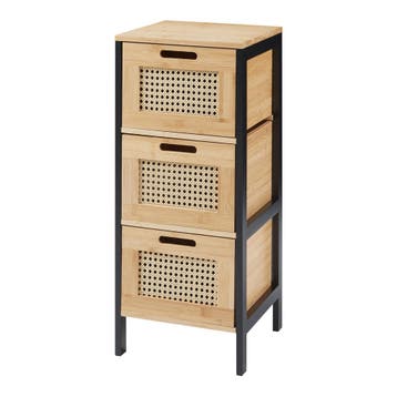 Commode Tervola ladekast 72x30x30 cm zwart naturel en rotan, Huis en Inrichting, Verzenden, Nieuw