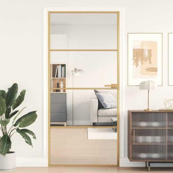 vidaXL Binnendeur smal 93x201,5 cm gehard glas en aluminium, Doe-het-zelf en Verbouw, Deuren en Horren, Verzenden, Nieuw