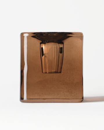 HEMA Kandelaar 5x12cm Kub glas bruin, Verzenden, Nieuw, Bruin