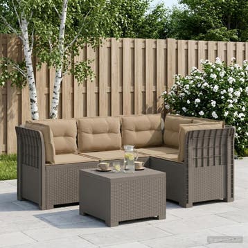 vidaXL 4-Persoons Tuinbank met Kussens Rieten Look PP, Verzenden, Nieuw