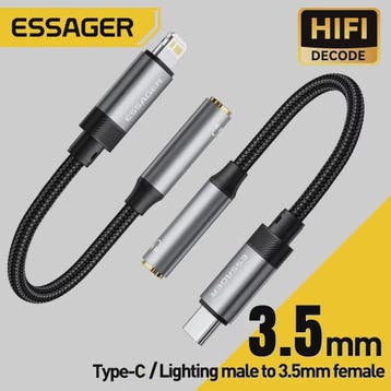Essager Type-C & Lightning naar 3.5mm Jack AUX Audio Kabel A, Verzenden, Nieuw