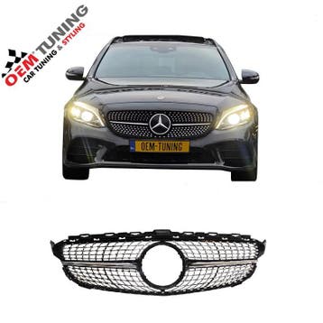 Grille C-Klasse W205 | Black Diamond Style | 18-23 No CAMERA, Voor, Mercedes-Benz, Nieuw, Ophalen of Verzenden