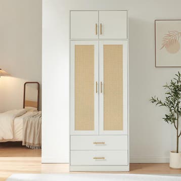 Kledingkast Larundi met deuren lades 216x80x52 cm wit [en.ca, Verzenden, Nieuw