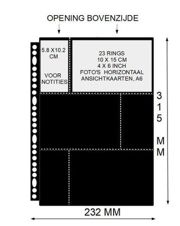 PP bladen 23 rings voor o.a 10x15 cm horizontaal zwart, Ophalen of Verzenden, Gelopen