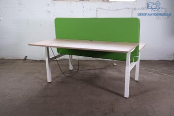 Ergomaster duo werkplek elektrisch verstelbaar eiken wit, Zit-sta bureau, Gebruikt, Verzenden, Overige merken