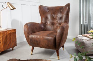 Retro Design Armstoel DON Antiek Bruin Goud Voetdoppen met, Ophalen of Verzenden, Nieuw