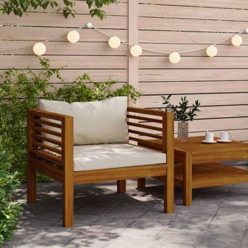 vidaXL Tuinstoel met crèmewitte kussens massief acaciahout, Tuin en Terras, Tuinsets en Loungesets, Verzenden, Nieuw, Hardhout
