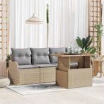 vidaXL Tuinbankenset met opslag 5 pcs Beige poly rattan, Verzenden, Nieuw, Rotan, 5 zitplaatsen