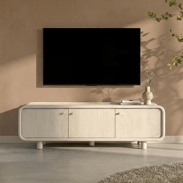 *WOONWINKEL* Beige Tv-meubel Met Ronde Hoeken 160 Cm, Huis en Inrichting, Kasten | Televisiemeubels, Nieuw, Verzenden