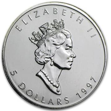 Canadian Maple Leaf 1 oz 1997 (100.970 oplage), Verzenden, Noord-Amerika, Losse munt, Zilver