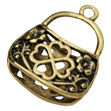 1 x Metalen 3D Bali Style bedel tasje met klaver 4 24 x 1..., Ophalen of Verzenden, Nieuw, Bedel