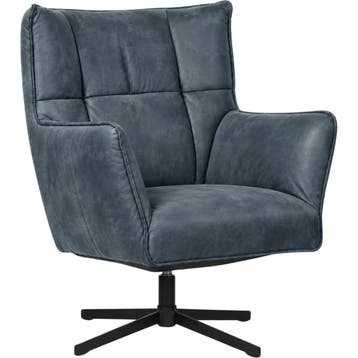 Leren draaifauteuil Lovely - Kenia Denim (blauw), Nieuw, Ophalen of Verzenden, 75 tot 100 cm, Eigentijds, Modern, Retro, Vintage