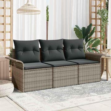 vidaXL Tuin Sofa Set 3 st Grijs Poly riet, Tuin en Terras, Verzenden, Nieuw, 3 zitplaatsen