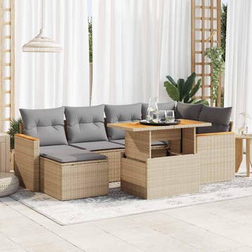 vidaXL 7-delige Loungeset met kussens poly rattan acacia, Verzenden, Nieuw, Loungeset