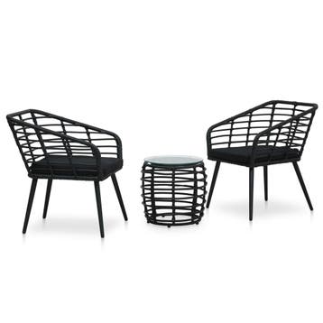 vidaXL 3-delige Bistroset poly rattan zwart, Verzenden, Nieuw, 3 zitplaatsen