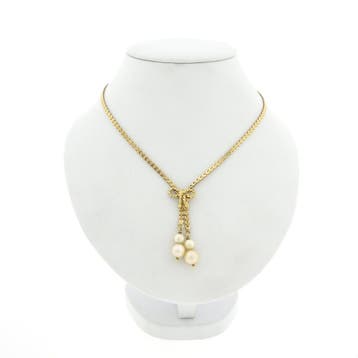 Gouden fantasieschakel ketting met vaste hanger en cultiv..., Gebruikt, Overige kleuren, Ophalen of Verzenden, Met edelsteen