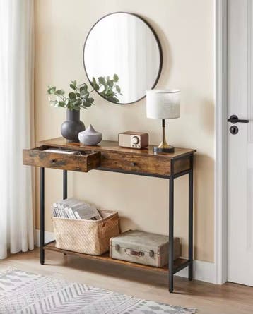 Industriële Consoletafel met 2 Lades - Vintage-hout en Zwart, Verzenden