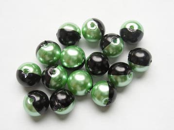 15 x Tweekleurige glasparels 10 mm – gat 1 mm – zwart/gr, Ophalen of Verzenden, Nieuw, Kraal