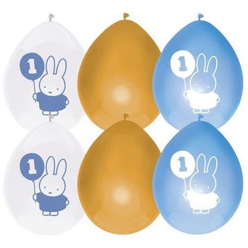Ballonnen Verjaardag 1 Jaar Nijntje Blauw/Goud (6st), Ophalen of Verzenden, Nieuw