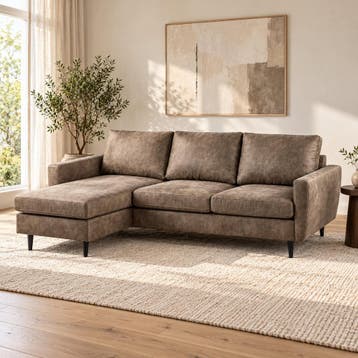 Hoekbank Savannah compact - taupe, chaise longue L/R, Huis en Inrichting, Ophalen of Verzenden, Nieuw