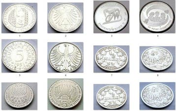 Duitsland. Deutsche Marken 6 bijzonder mooie Zilveren Marken, Postzegels en Munten