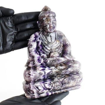 Beeld, Big Chevron Amethyst Carved Divine Buddha Idol -