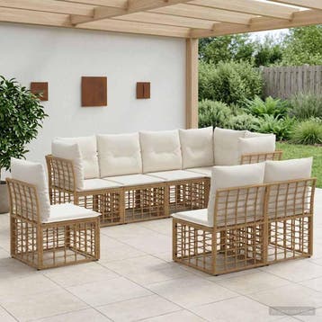 vidaXL Buiten bankenset Naturel Polyester, Verzenden, Nieuw, Rotan