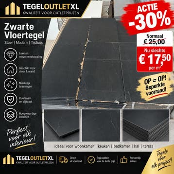 ACTIE -30% | Zwarte Vloertegels | Nu €17,50 p/m², Nieuw