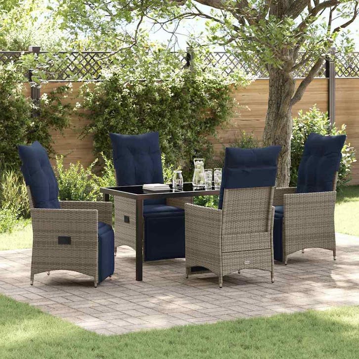vidaXL Tafel en stoelen set met kussen 5 pcs Grijs PE Rattan, Tuin en Terras, Tuinsets en Loungesets, Nieuw, 5 zitplaatsen, Verzenden