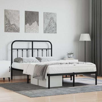 vidaXL Bedframe met hoofdbord metaal zwart 120x200 cm, Verzenden, Zwart, Nieuw, Twijfelaar