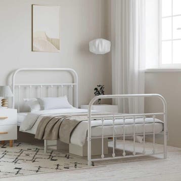 vidaXL Bedframe met hoofd- en voeteneinde metaal wit 100x190, 100 cm, Eenpersoons, Verzenden, Wit